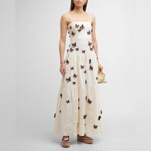 Agua By Agua Bendita Lima Embroidered Butterfly Linen Maxi Dress